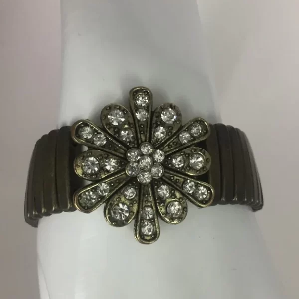 BRONZE RHINESTONE FLOWER ELASTIC BRACELET