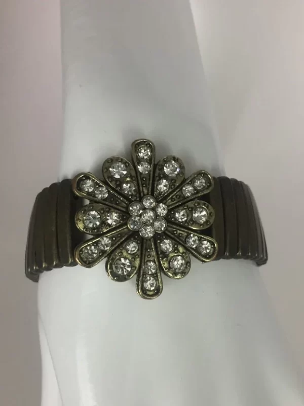 BRONZE RHINESTONE FLOWER ELASTIC BRACELET