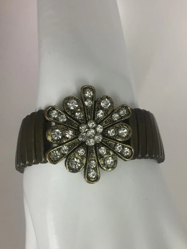 BRONZE RHINESTONE FLOWER ELASTIC BRACELET