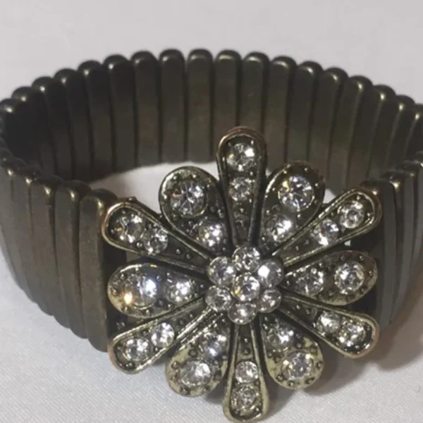 BRONZE RHINESTONE FLOWER ELASTIC BRACELET