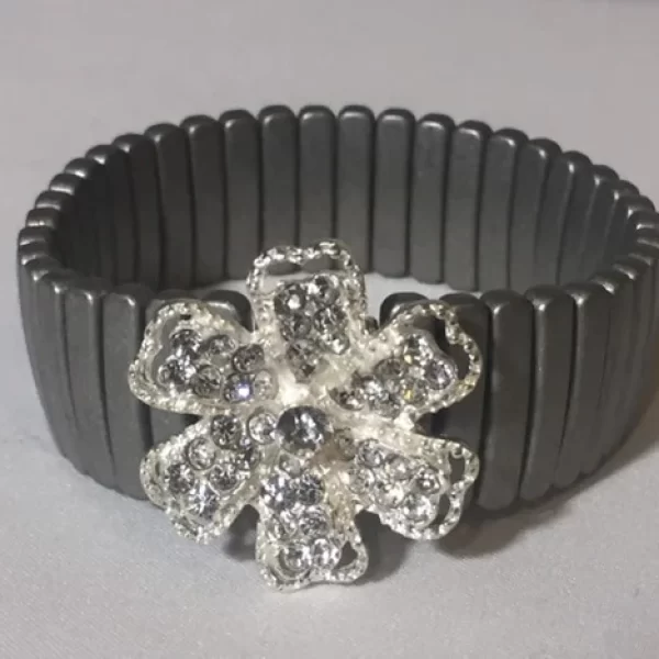 ELASTIC SILVER RHINESTONE FLOWER BRACELET